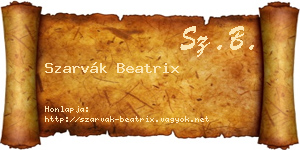 Szarvák Beatrix névjegykártya